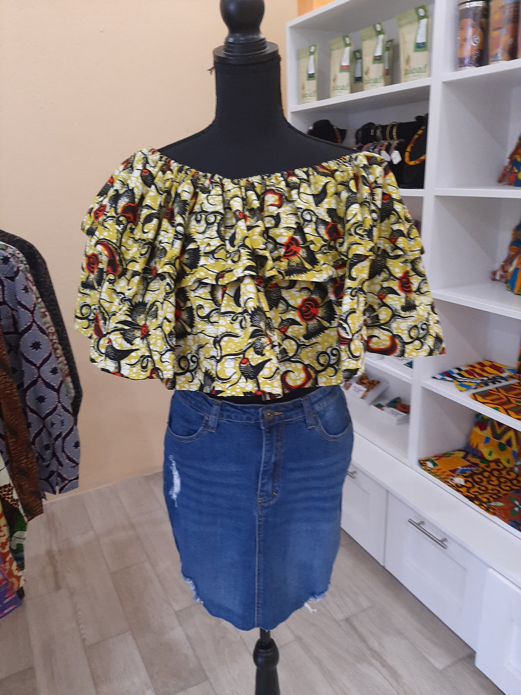 Ruffled Off-The-Shoulder Top w/Matching Headwrap
