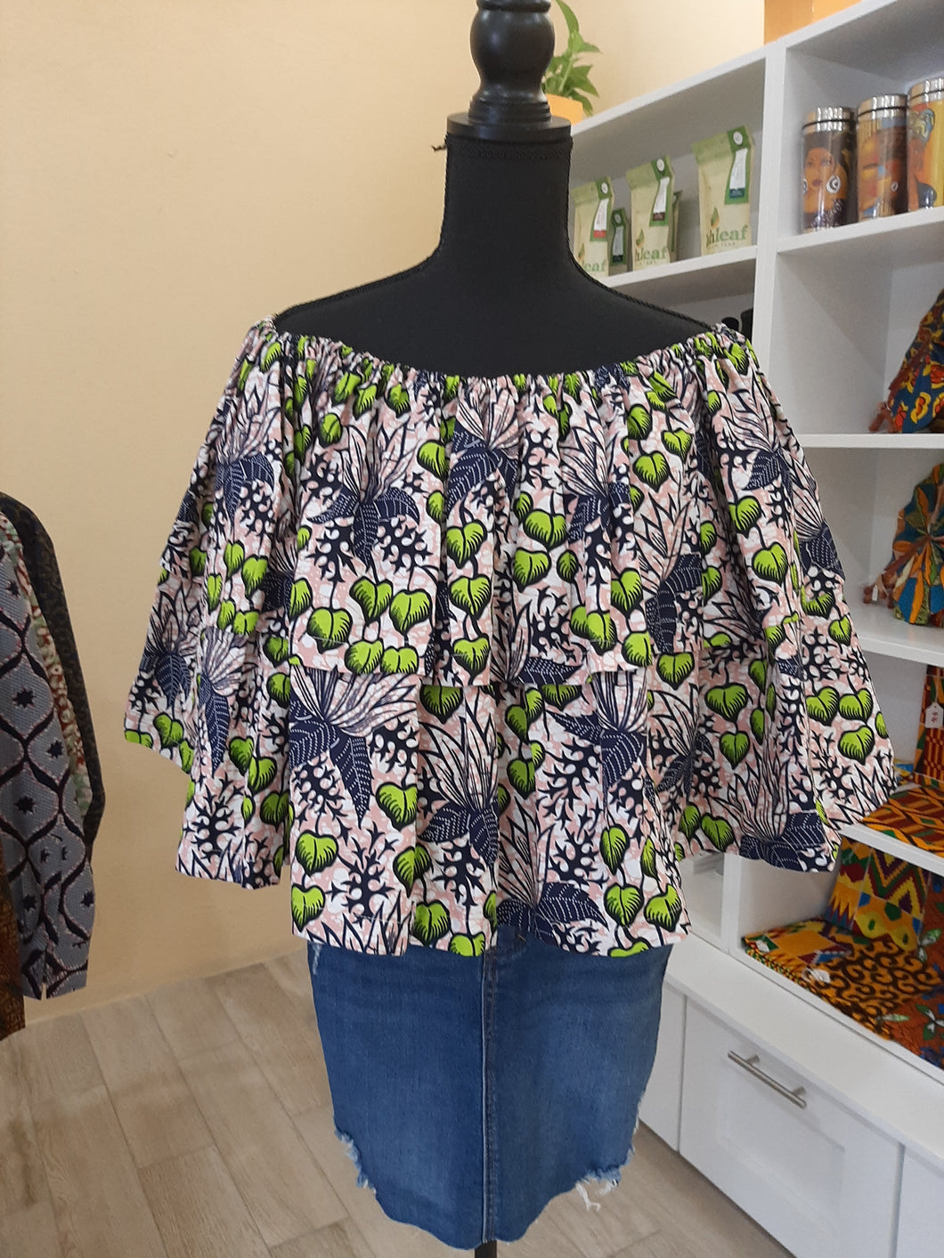 Ruffled Off-The-Shoulder Top w/Matching Headwrap