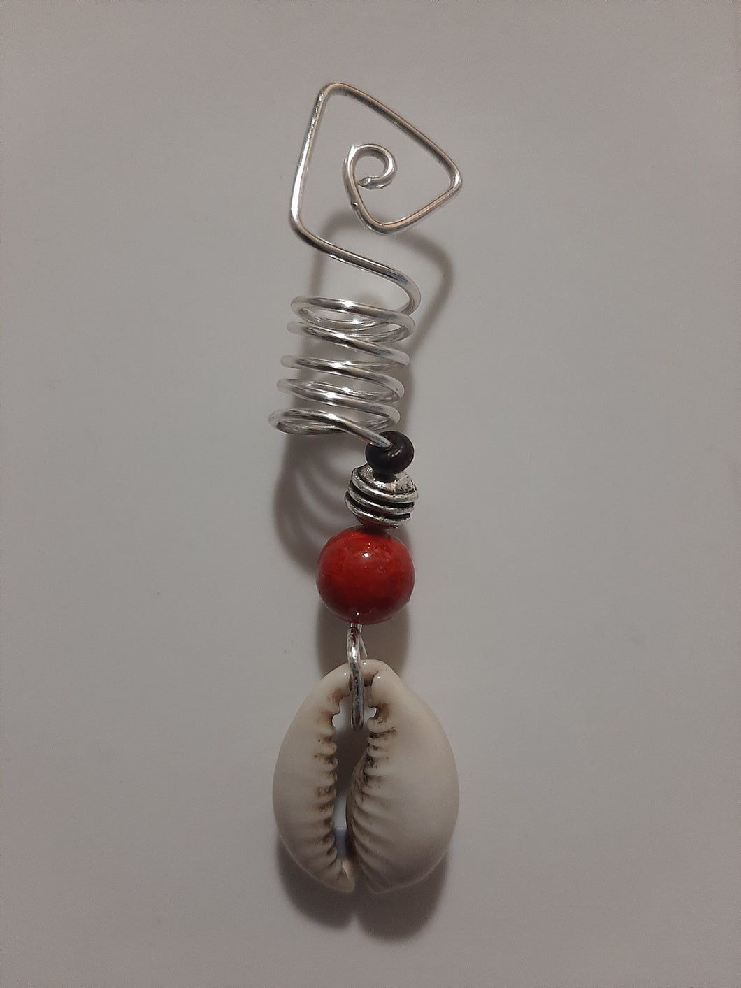 Loc Jewelry with Red Bead Accent and Cowrie Shell Charm