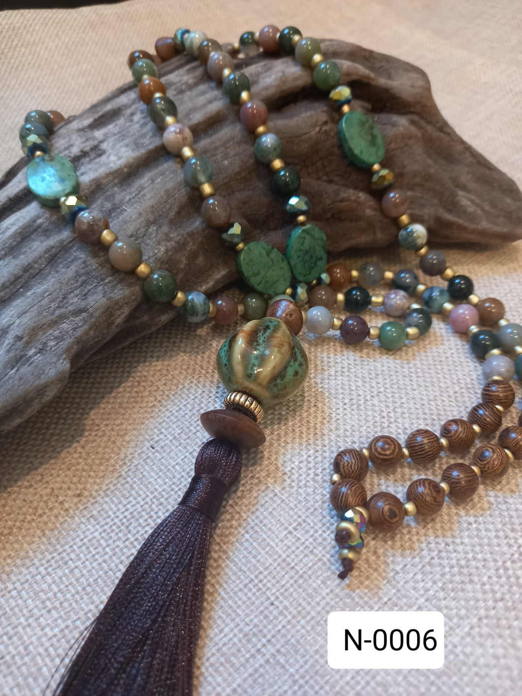 African Jasper, Indian Agate & Rosewood Necklace