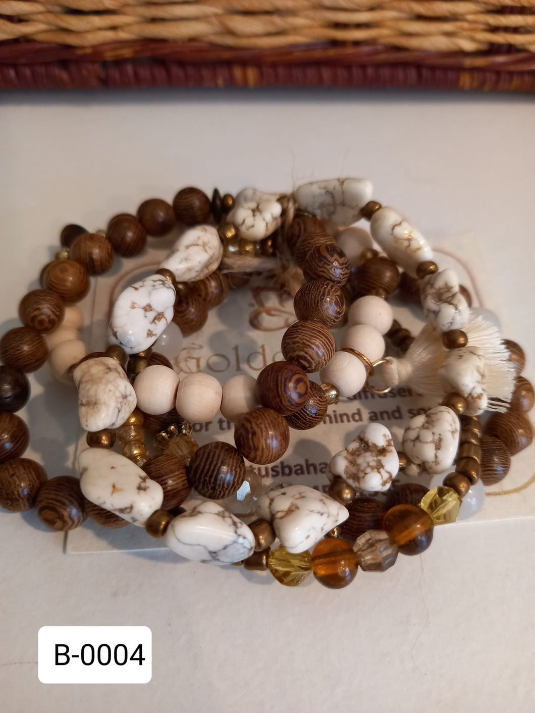 White Turquoise & Rosewood Bracelet Stack
