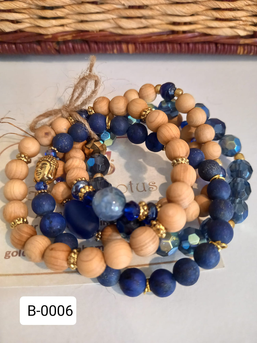 Dyed Agate & Cedar Wood Bracelet Stack