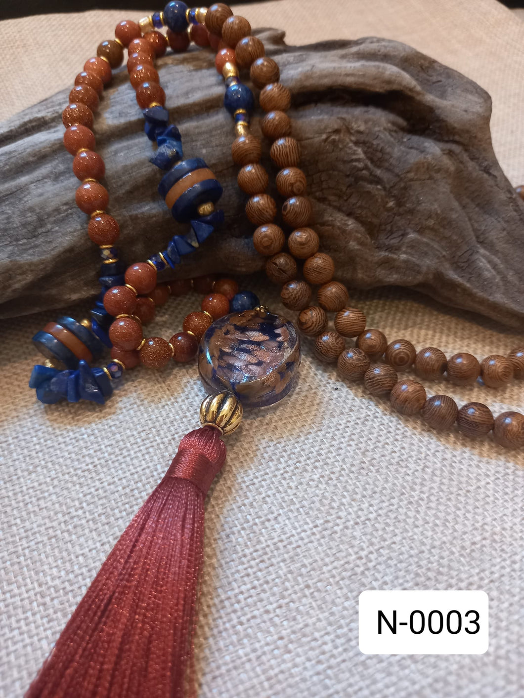 Goldstone, Lapis Lazuli, Rosewood & Murano Glass Necklace